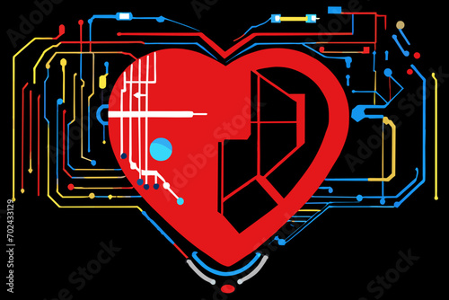 A circuitry heart with data flow. vektor illustation