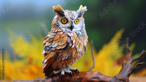 A contemplative and wise-looking owl perched on a tree branch, its feathers ruffled by a gentle breeze-Generative Ai © Online Jack Oliver