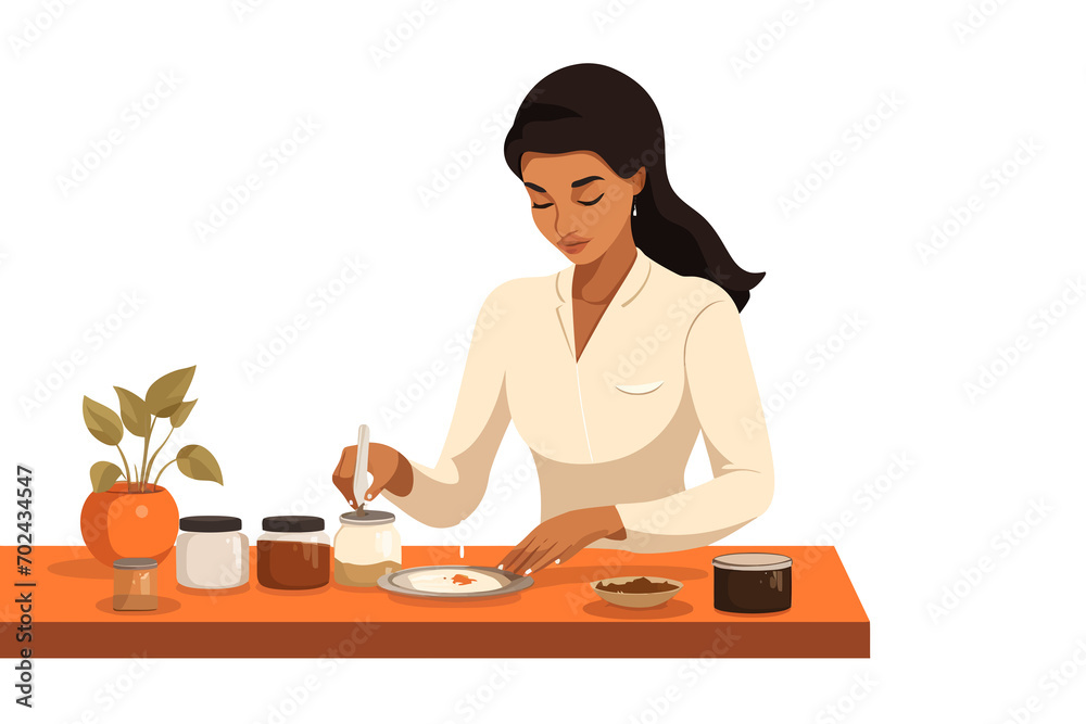 woman in business suit practicing Ayurveda isolated vector style illustration woman in business suit practicing Ayurveda isolated vector style illustration