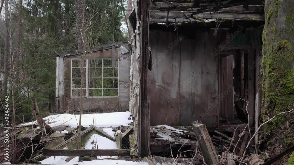 Ruins of an abandoned prison building in the forest in Siberia 4k Ruins of an abandoned prison building in the forest in Siberia 4k