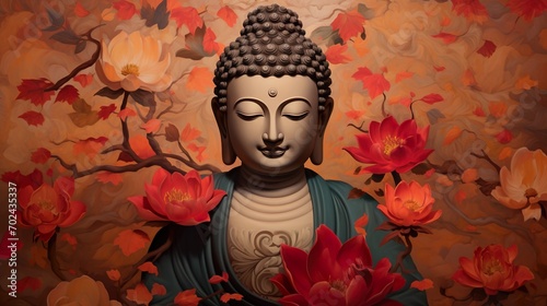 colorful portrait of sacred serene buddha god, buddhism religion concept wallpaper