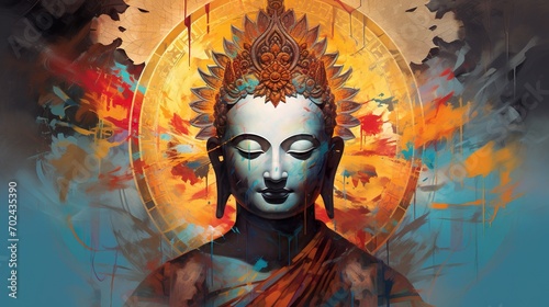 colorful portrait of sacred serene buddha god  buddhism religion concept wallpaper