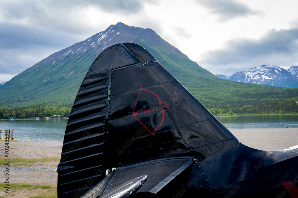 Stinson Super Voyager tail flash. Tanalian Mountain, Private Port