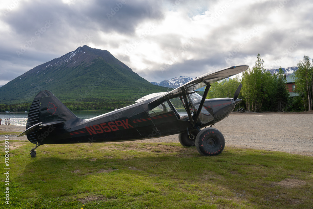 Stinson Super Voyager with Alaskan Bushwheels. Tanalian Mountain