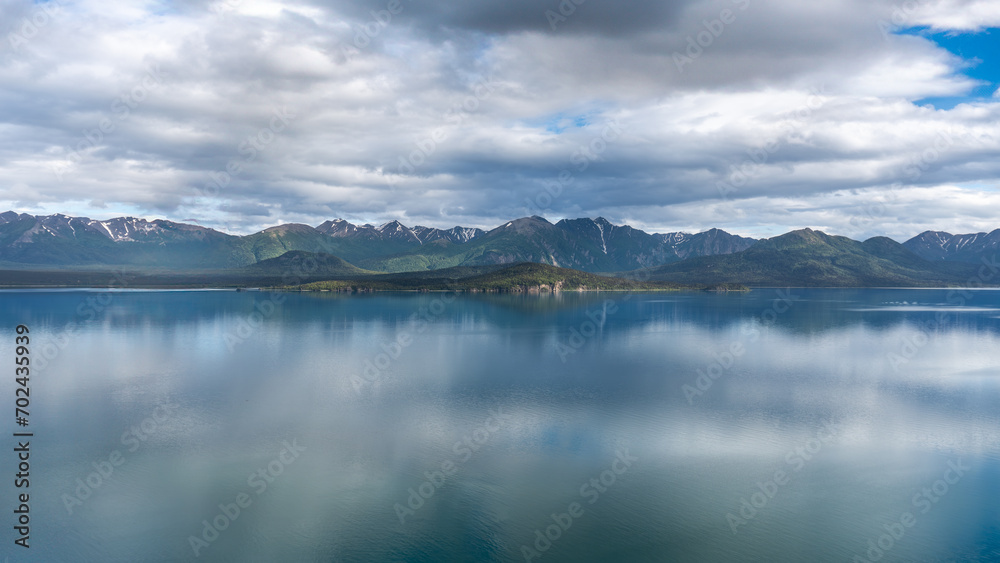 Lake Clark National Park, Alaska. Chigmit Mountains as seen from water on Lake Clark. Remote wilderness with rugged mountains and alpine lake. Alaska National Interest Lands Conservation Act (ANILCA)