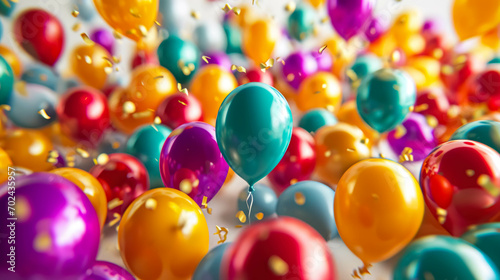 Large Composition of Colorful Balloons Background. Celebration, Anniversary and Birthday Background