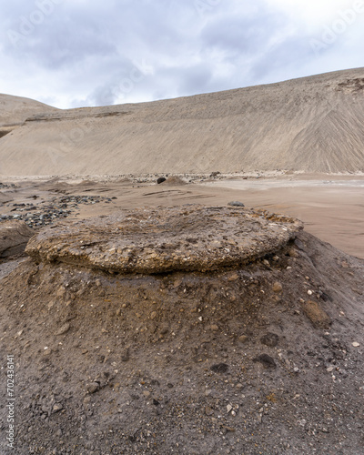 Valley of 10,000 Smokes in Katmai National Park, Alaska. Welded tuff, fumarole welded ash from vented volcano. Non-welded ash has been washed away. Ash flow tuff erupted from Novarupta caldera.  photo