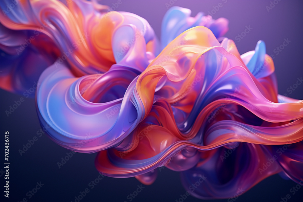 Fototapeta premium Digitally generated image of abstract multi-coloured organic structure on purple background. Innovation, business and cloud technology concept. Soft body simulation. 3D render