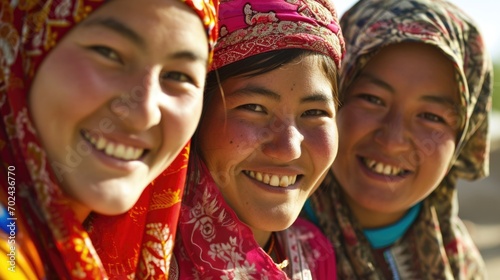 Smiling central asian young women looking at the camera.