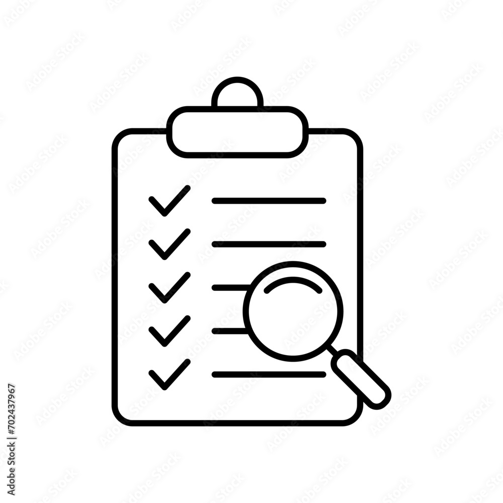Clipboard with magnifier loupe icon, business concept. Analysis, analyzing icon. File search icon, document search, vector isolated. Clipboard with magnifier loupe icon, business concept. Analysis, analyzing icon. File search icon, document search, vector isolated.