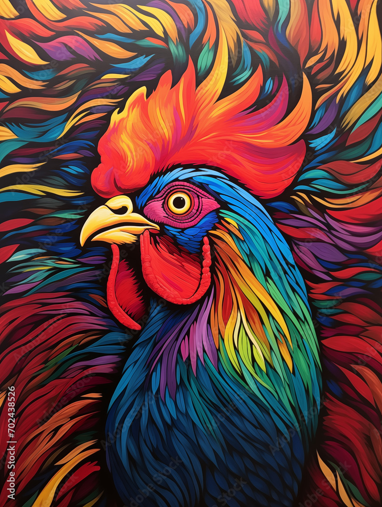 Retro vibrant colourful illustration of rooster Retro vibrant colourful illustration of rooster