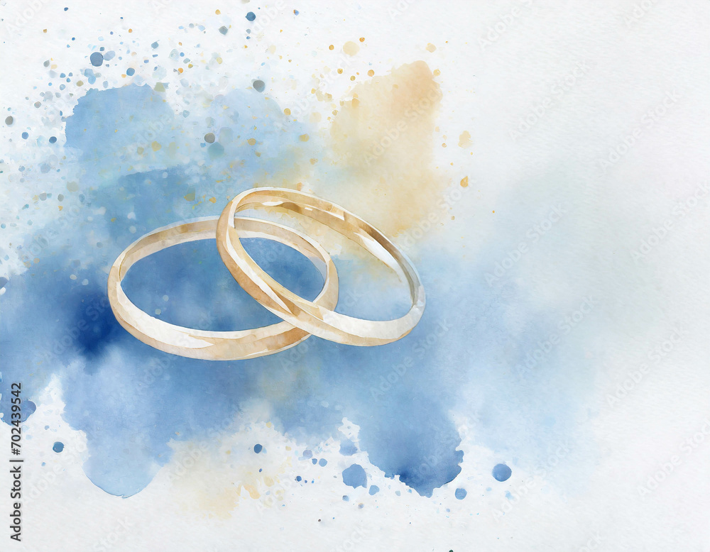 A pair of wedding bands, in a colorful watercolor style. Generative AI
