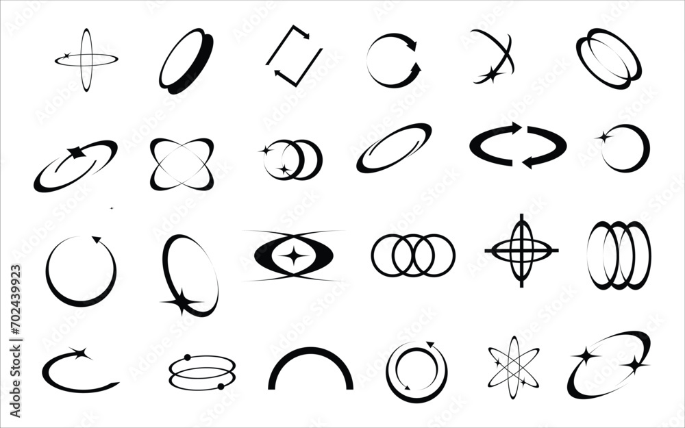 Naklejka premium Set of Y2K bling retro elements and abstract brutalism shapes. Hipster graphic objects for logo, icon, web design. Modern vector illustration isolated on white background