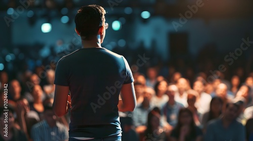 Developer coder giving a speech at a business conference