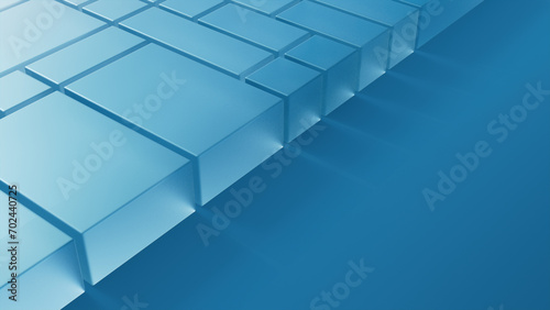 Acrylic Blocks on a Blue Surface. Innovative Tech Design with space for text. 3D Render. photo