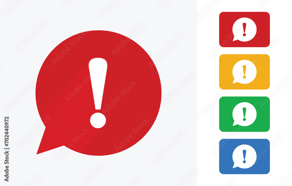 A red speech bubble with an exclamation mark. set vector A red speech bubble with an exclamation mark. set vector