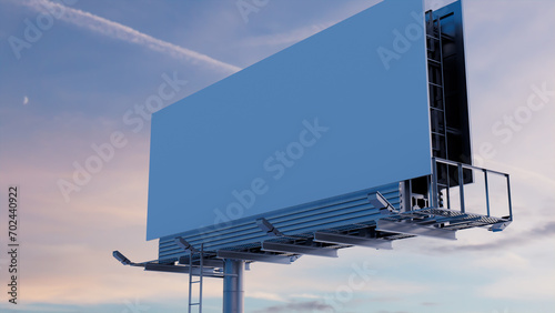 Advertising Billboard. Blank Outdoor Sign against a Dusk Sky. Design Template. photo