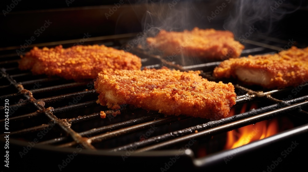 Chicken cutlets are frying inside of stove 