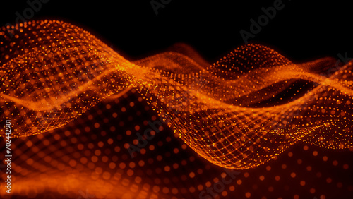 Sound Wave and Audio Technology Concept. Orange, Futuristic Digital Style. 3D Render. photo