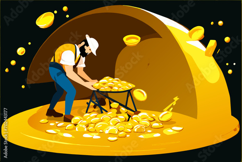 Gold prospector panning for treasure. vektor illustation