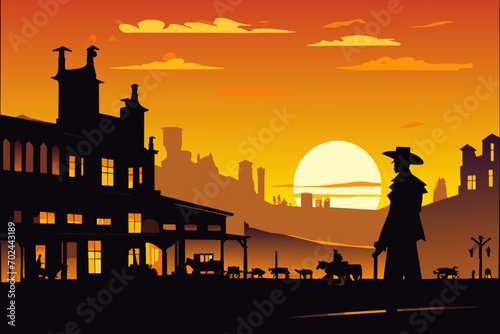Wild West town silhouette. vektor illustation