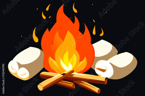 Campfire with marshmallows roasting. vektor illustation
