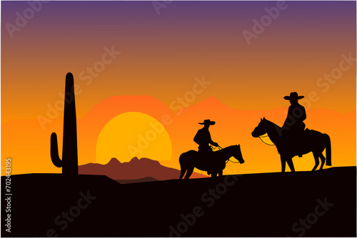 Lonesome cowboy on horseback. vektor illustation