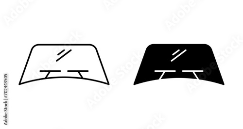 car windscreen outline icon collection or set. car wiper to clean glass Thin vector line art
