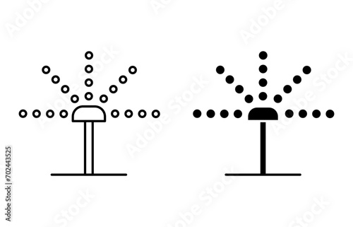 Irrigation outline icon collection or set. water sprinkler pipe in farming Thin vector line art
