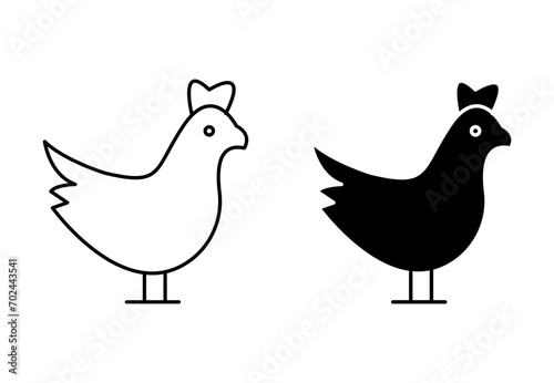 Chicken rooster outline icon collection or set. turkey hen Thin vector line art
