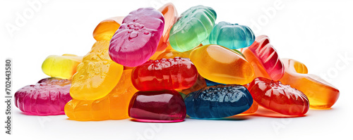 Jelly candies in various colors on white background. photo