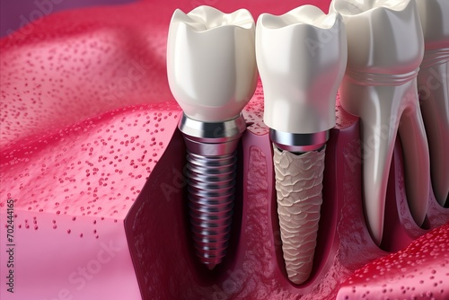 Detailed dental implant fitting illustration, showcasing precise technique and expertise