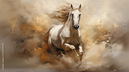 Vibrant painting of horses running in a desert, showcasing their grace and the beauty of the stark landscape in vivid colors