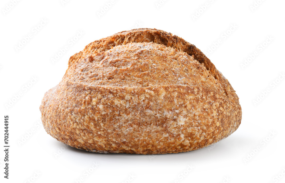 Bread, roll with wholemeal flour isolated on white background, close-up.