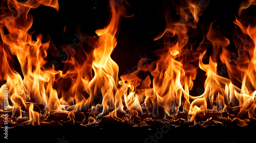 Fire flames isolated on black background. Realistic fire flames texture. © milicenta