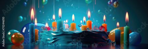 Celebration birthday cake with colorful sprinkles and twenty one colorful birthday candles. Banner photo