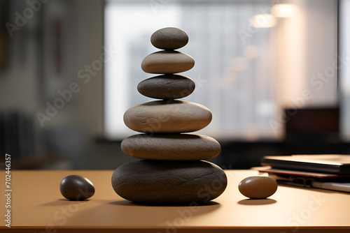 Zen stones on a wooden table background