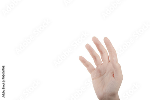 Human hand drowning isolated on transparent png background with clipping paths. Gesture hand concept. Halloween theme. Help sign. photo