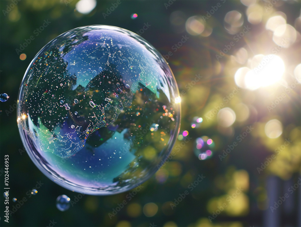 Close-up of a flickering soap bubble . Close-up of a flickering soap bubble .