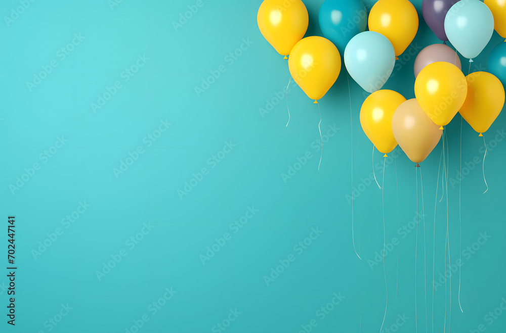 Party Balloons on a Vibrant Turquoise Backdrop with Room for Text Party Balloons on a Vibrant Turquoise Backdrop with Room for Text