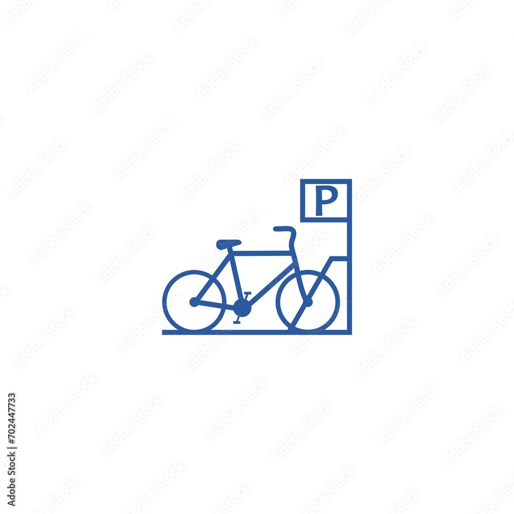 Bicycle parking icon with a bike isolated on white background