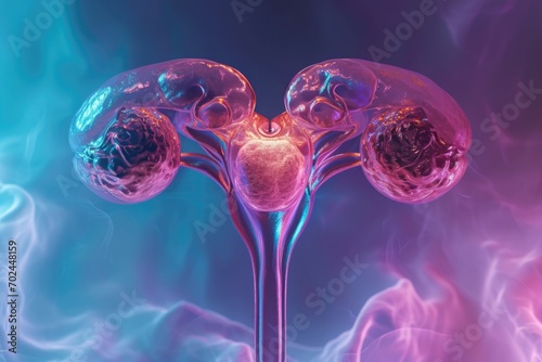 Stylized depiction of female reproductive system, conveying the concept of women's health and menopause