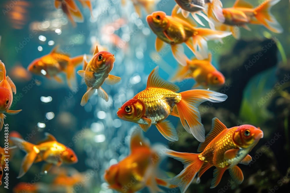 Fototapeta premium Lively goldfish swimming in a bubbling tank