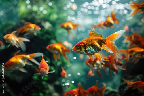 Bubbling aquarium with graceful swimming fish.