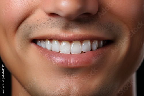 Close Up of Man Smiling Lips and Teeth. dentistry concept