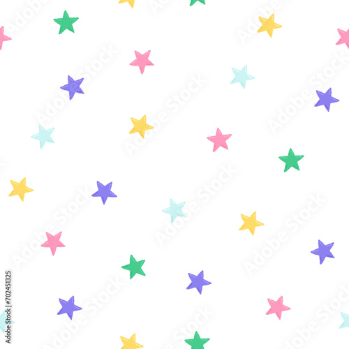 Baby cute seamless pattern with space elements on white background. Hand drawn flat cartoon style. Vector illustration