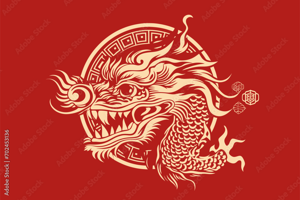 Gold china dragon for sticker label Gold china dragon for sticker label