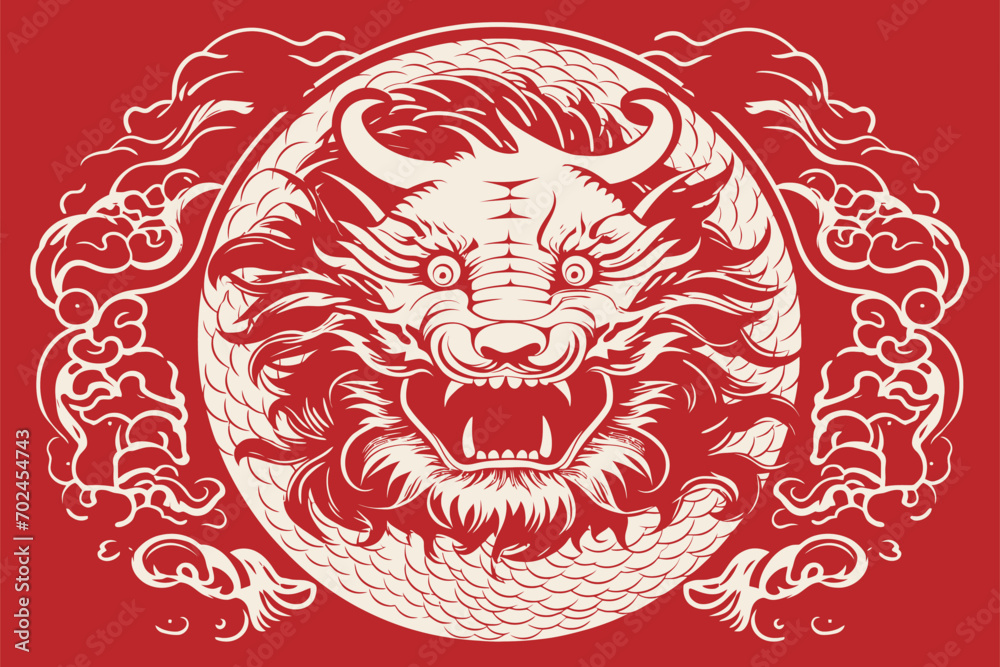 Vector china oriental dragon symbol logo red background Vector china oriental dragon symbol logo red background