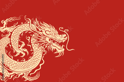 Vector china oriental dragon symbol logo red background