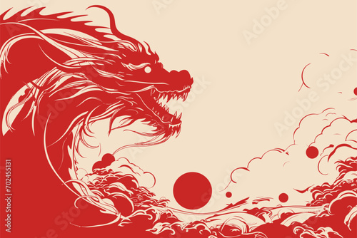 Vector china oriental dragon symbol logo red background